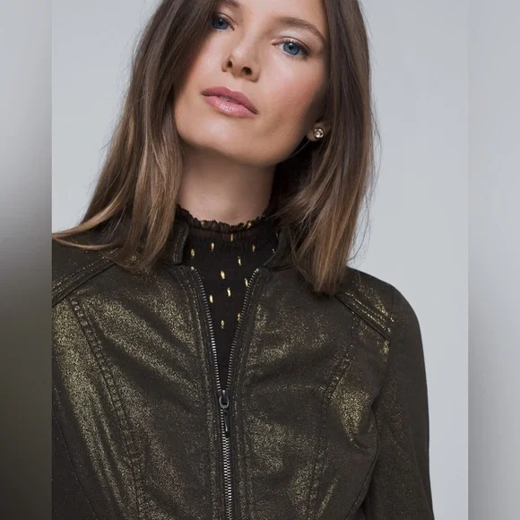 WHITE HOUSE BLACK MARKET | Coated Metallic Gold Band Jacket SOLD OUT Size 2 - Picture 1 of 9